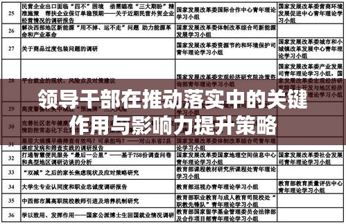 领导干部在推动落实中的关键作用与影响力提升策略