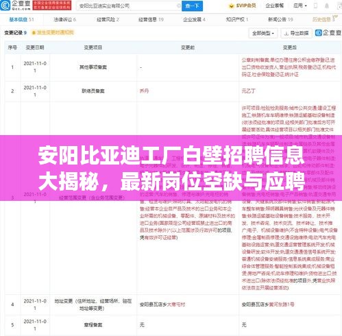 安阳比亚迪工厂白壁招聘信息大揭秘，最新岗位空缺与应聘指南